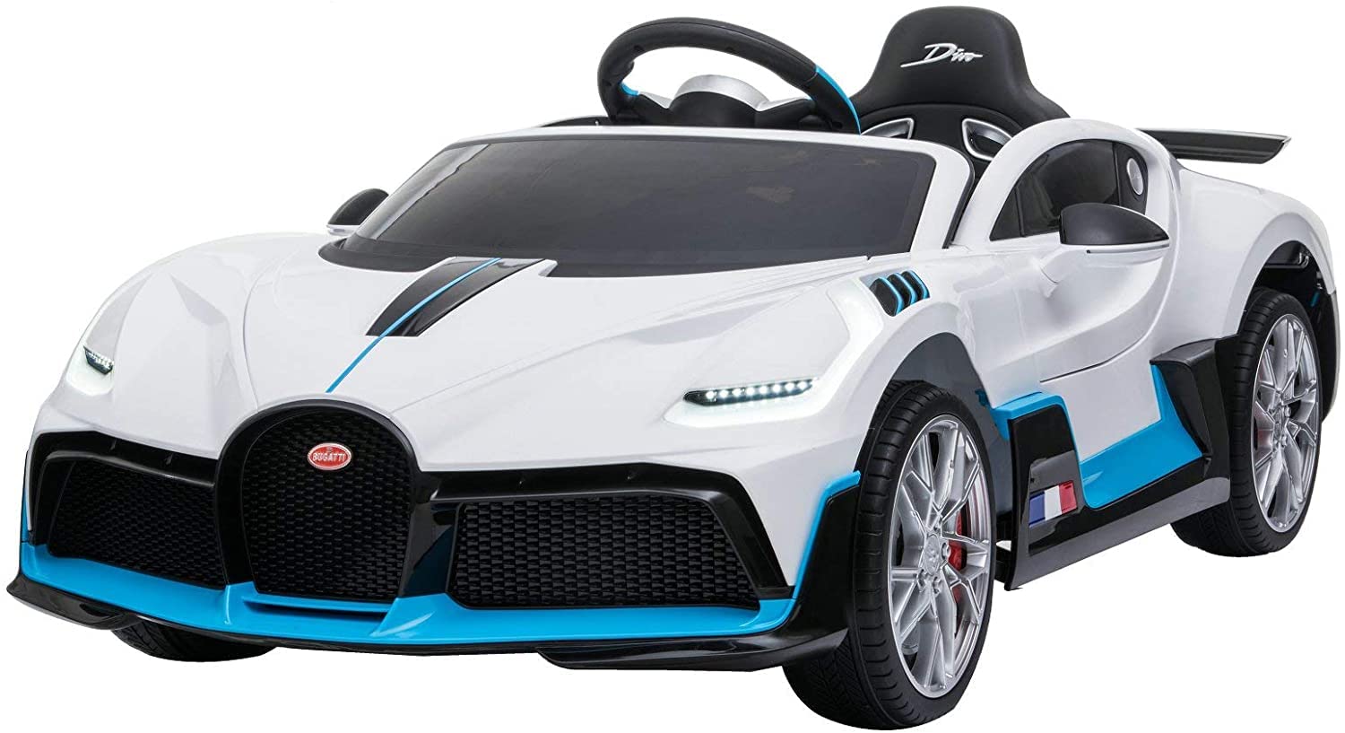 Bugatti 12V Battery Powered Car w/ 2.4G Remote Control, Music, LED Lights, Horn, High/Low Speed, MP3/USB/TF, Spring Suspension