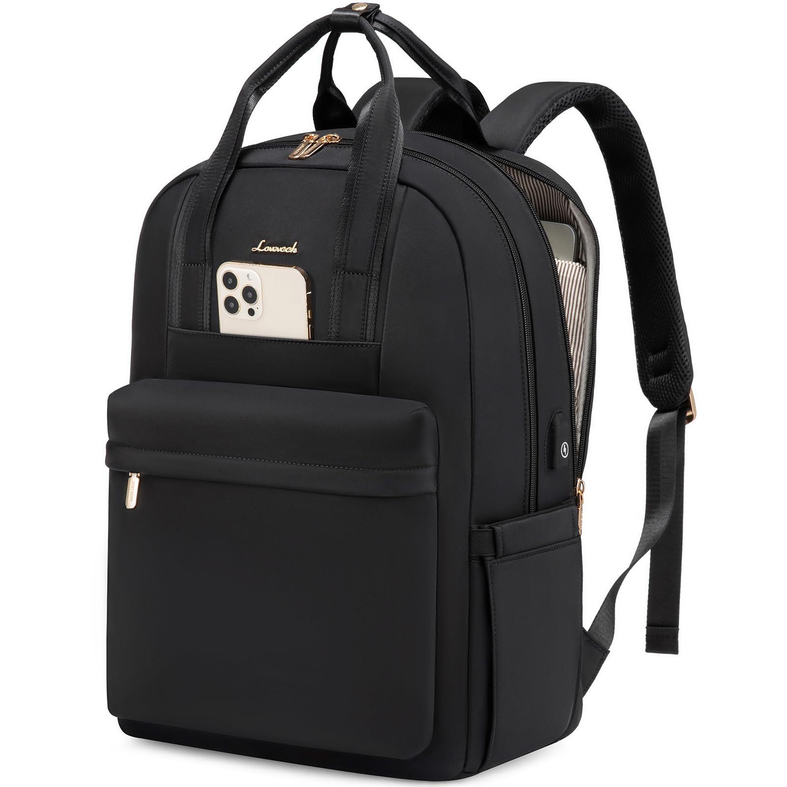 LOVEVOOK Rucksack Damen Groß, 17,3 Zoll Laptop Schulrucksack Teenager Mädchen mit Laptopfach, Elegant Reiserucksack Tagesrucksäcke Handgepäck Rucksack für Uni Büro Reise Arbeit, Schwarz