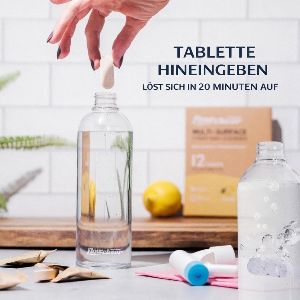 Flowcheer Recambios de limpiador multisuperficie, tabletas de limpieza multiusos, hace botellas de 6,033.0 ml (12 x 17 onzas líquidas) de limpiador en aerosol para limpieza del hogar y la cocina