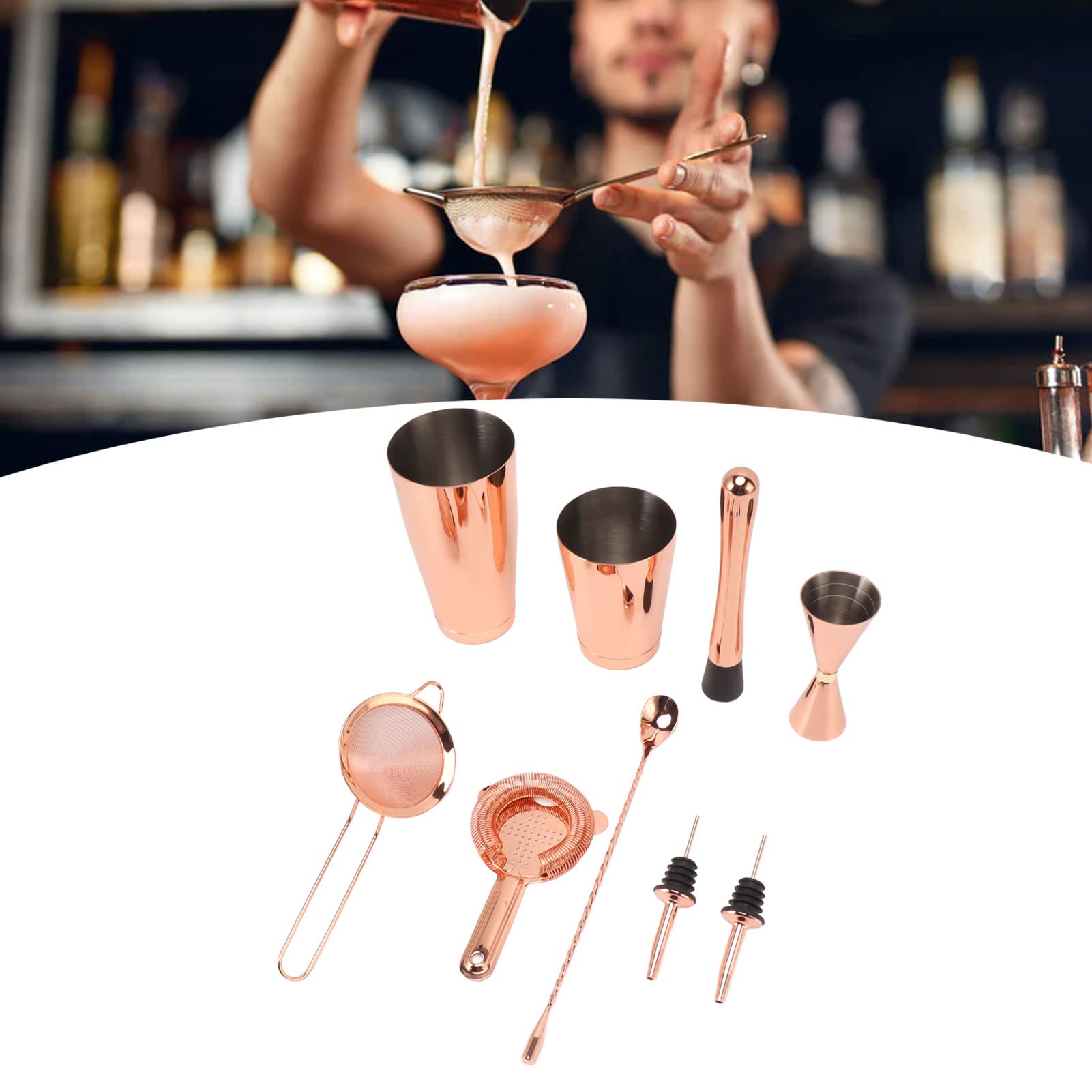 Kit de Barman de Acero Inoxidable con Efecto de conservación de Temperatura, 9 Piezas, para Hacer cócteles en Bares caseros (Un Estilo)