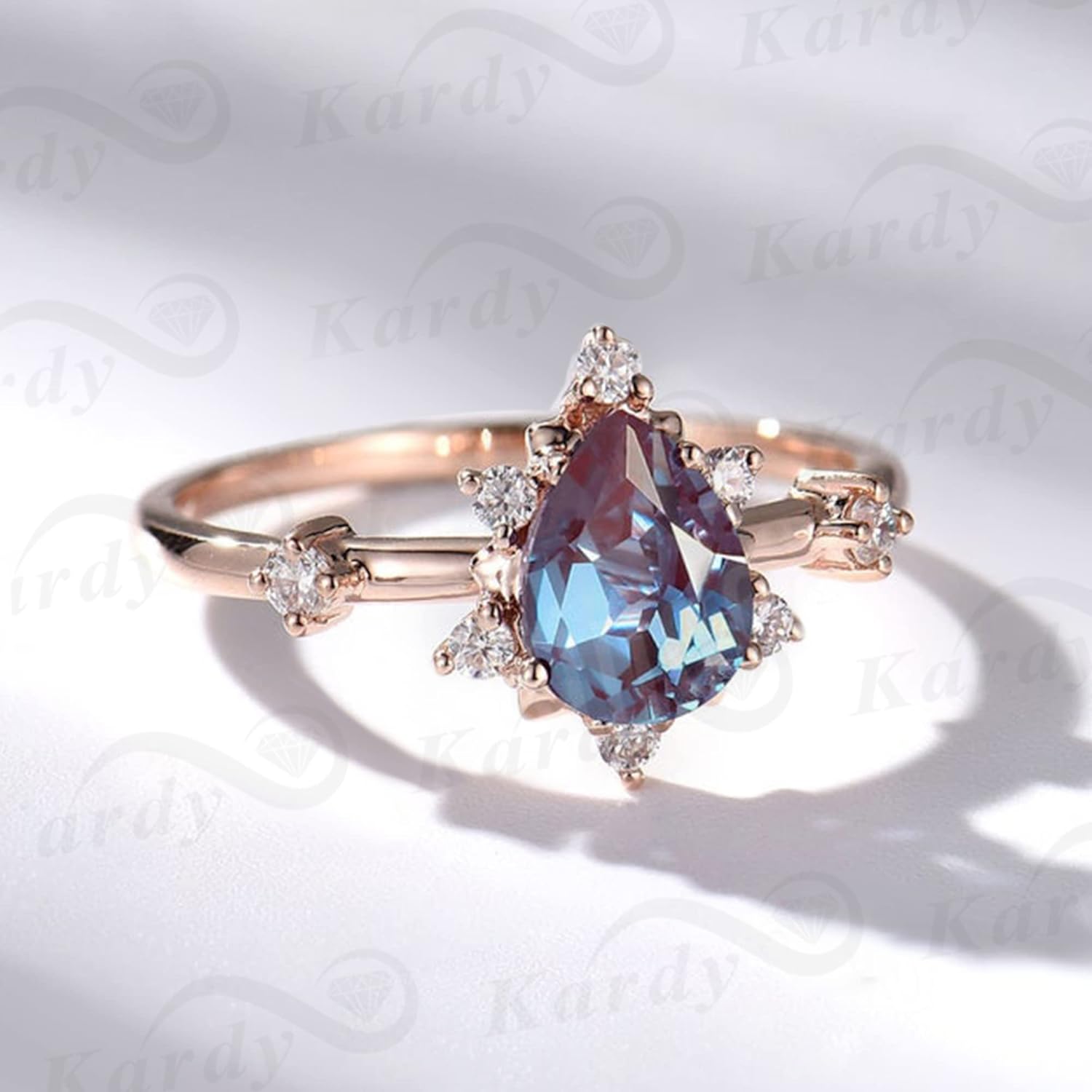 Kardy Alexandrite Moissanite Engagement Rings,Wedding Band for Women,Solid 10K/14K/18K Rose Gold 925 Silver Pear Shaped Ring with Certificate