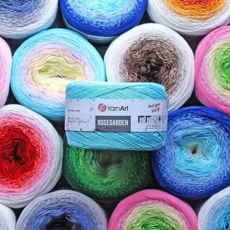 Image of Yarn Art Flowers Rosegarden 100% Cotton 250gr 8.80 oz 1094yds Multicolor Cotton Yarn Rainbow Crochet Yarn Spring Summer (306)
