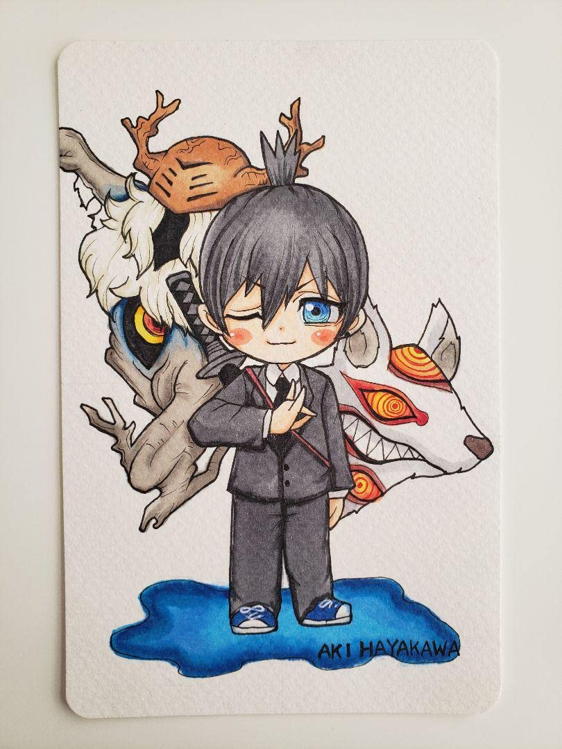 手描きイラスト デンジ ＆ アキ チェンソーマン