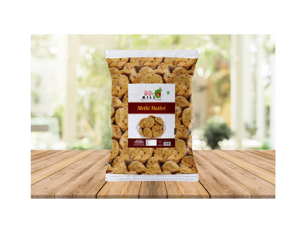 90's MILL Authentic Healthy Methi Matthi | Mathri | Nimki | Evening Tea Time Snacks | Healthy | Crispy | Namkeen | Ready to eat | Occasion | Snacks | Festival | Preservatives Free-1Kg*5Pack 1