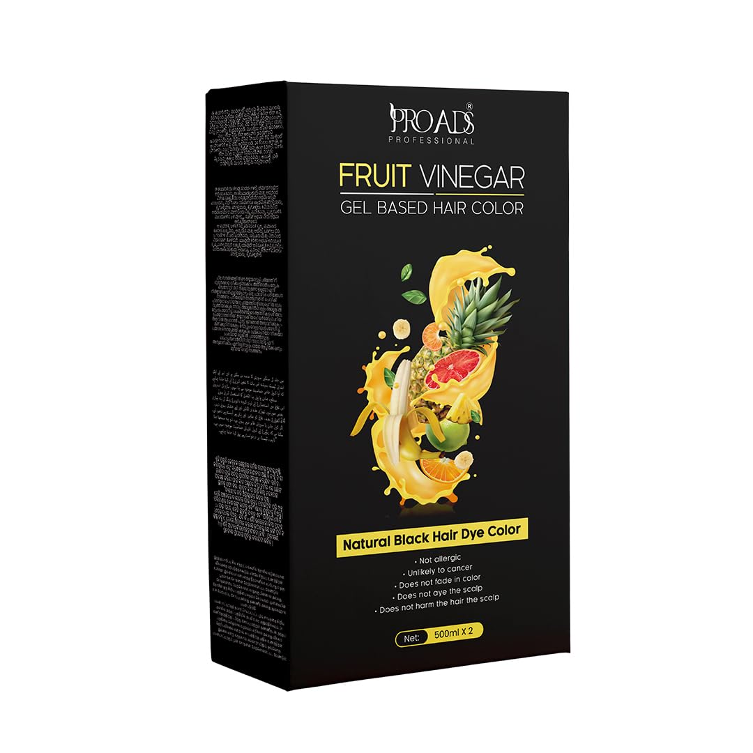 PRO ADS Proads Fruit Vinegar Black Colourant Gel Based Hair Colour Dye For Men Women Ammonia Free 10 Minutes Instant Hair Colour Natural Black 1000Ml