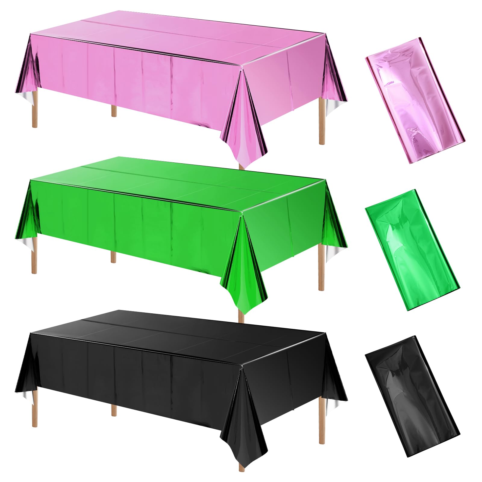 WovWeave 3 Pcs Witch Birthday Party Decorations 54 x 108 Inch Pink Green Black Holographic Tablecloths Metallic Foil Table Cover for Rectangle Table