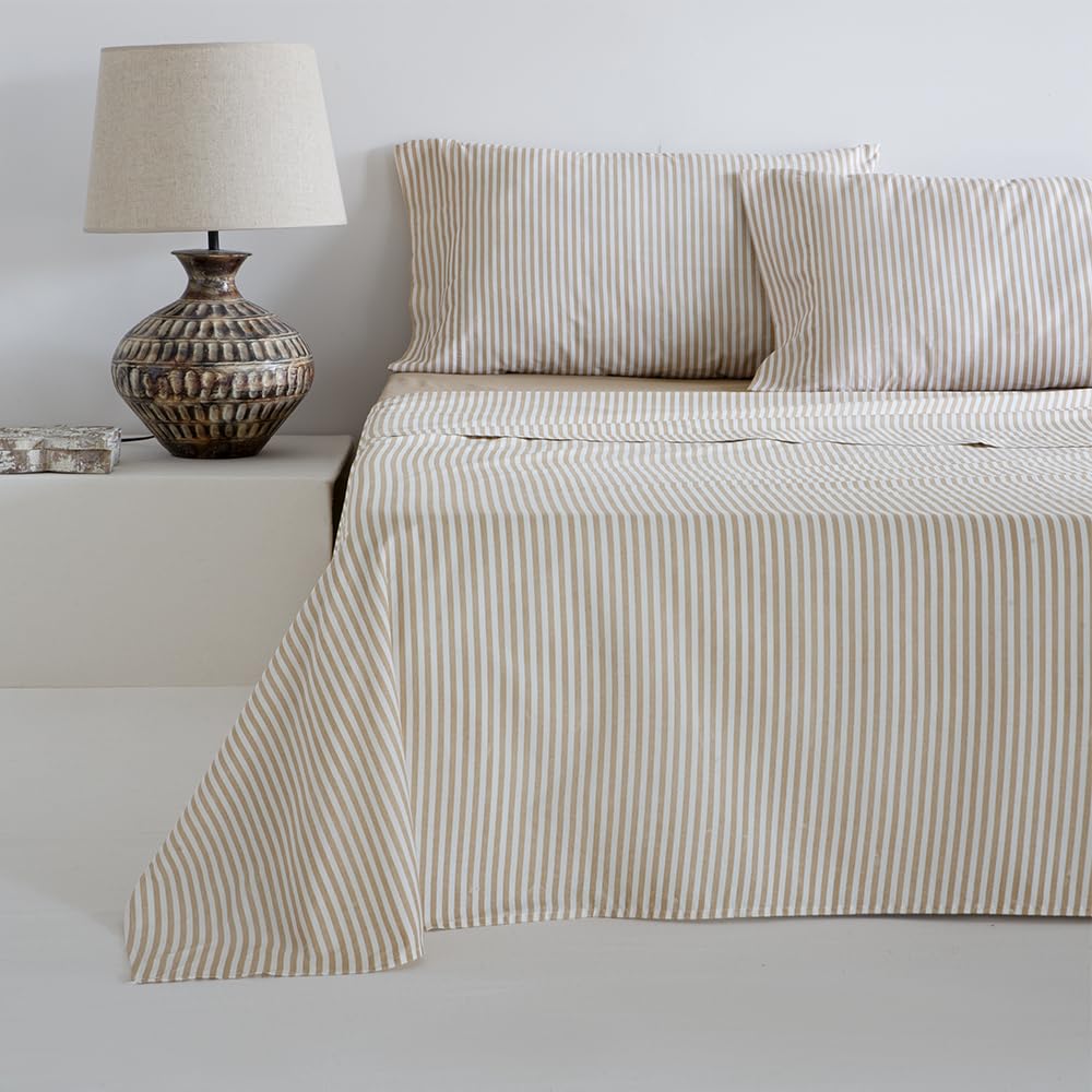 COTTON ARTean Juego de sabanas 150 ALTUBE Mostaza ALGODÓN 180 Hilos | Incluye 4 piezas: encimera, bajera ajustable, 2 fundas de almohada. Certificado OEKO-TEX