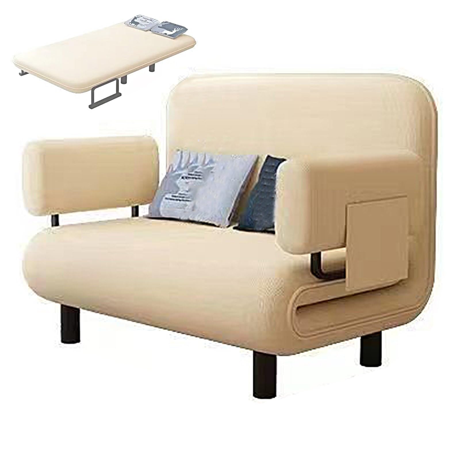 Schlafsessel Mit Bettfunktion 3-in-1 Schlafsofa Umwandelbar Mit Armlehnen Ergonomie Chaiselongue Robuster Stahlrahmen Für Wohnzimmer, Schlafzimmer(Beige,192 * 100 * 28cm)