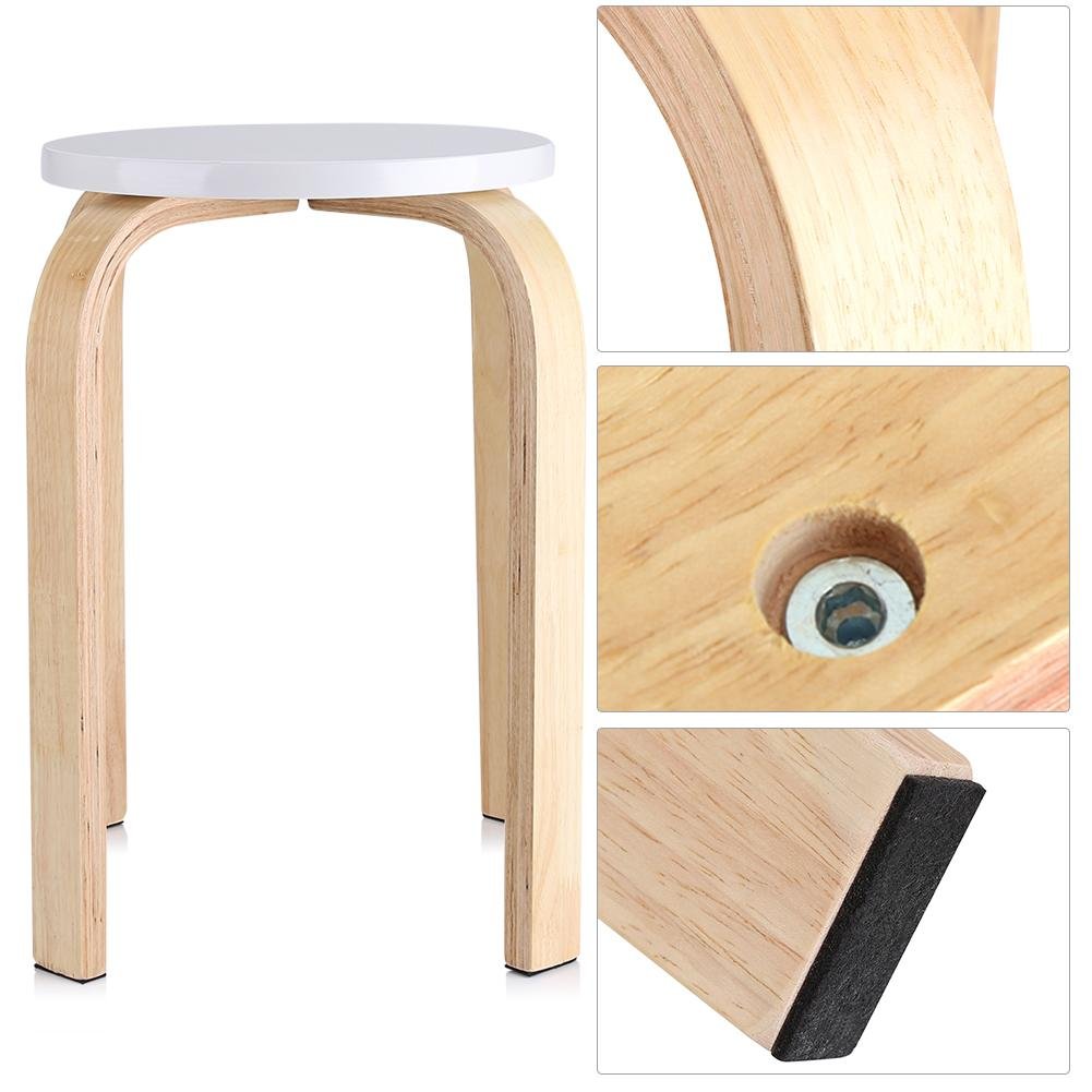 lyrlody Taburete Redondo de Madera, Taburete Apilable con 4 Patas y Alfombrilla Antideslizante Muebles para Hogar Cocina Bar, 40 x 45.5cm(Blanco)