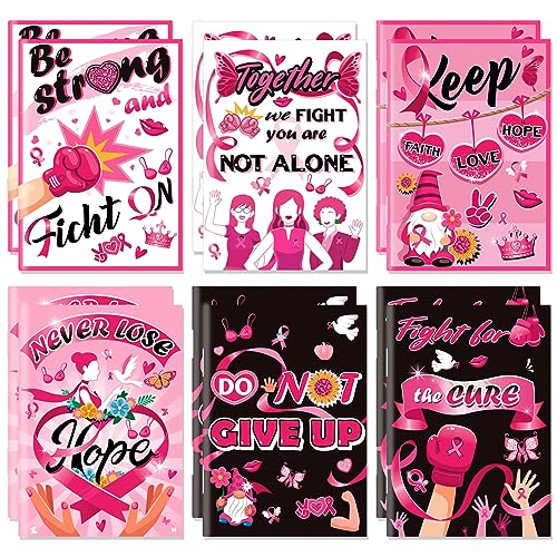 24 Pack Breast Cancer Awareness Accessories Notepads, Pink Ribbon Notebooks Inspirational Mini Pocket Notepads for Women Hope Strength Faith Courage Charity Event Party Favors Gifts Supplies,6 Designs