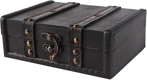 Miniatura 3 de Zerodis Cofre de almacenamiento de madera, cofre del tesoro vintage con cerradura, joyero, estuche de colección de manualidades, accesorio