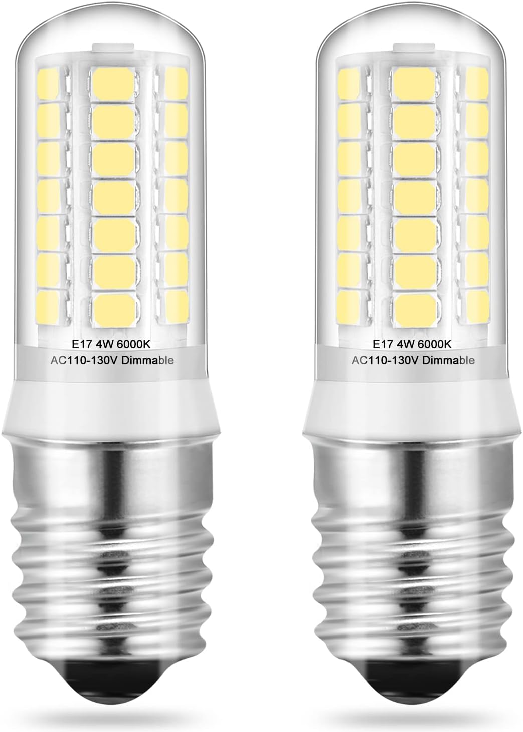 KLG E17 LED Bulb Dimmable, Small Microwave Light Bulb, Daylight 6000K, 4W Replaces 40W Halogen/Incandescent, Over Stove & Range Hood Bulb, 2 Pack