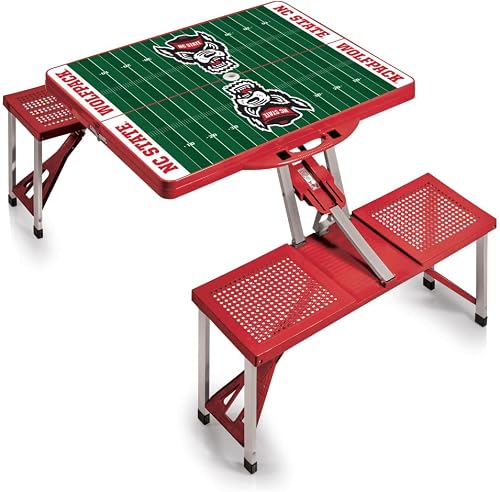 NCAA NC State Wolfpack Football Field Folding Picnic Table - Camping Table - Outdoor Table with Umbrella Hole, (Red)