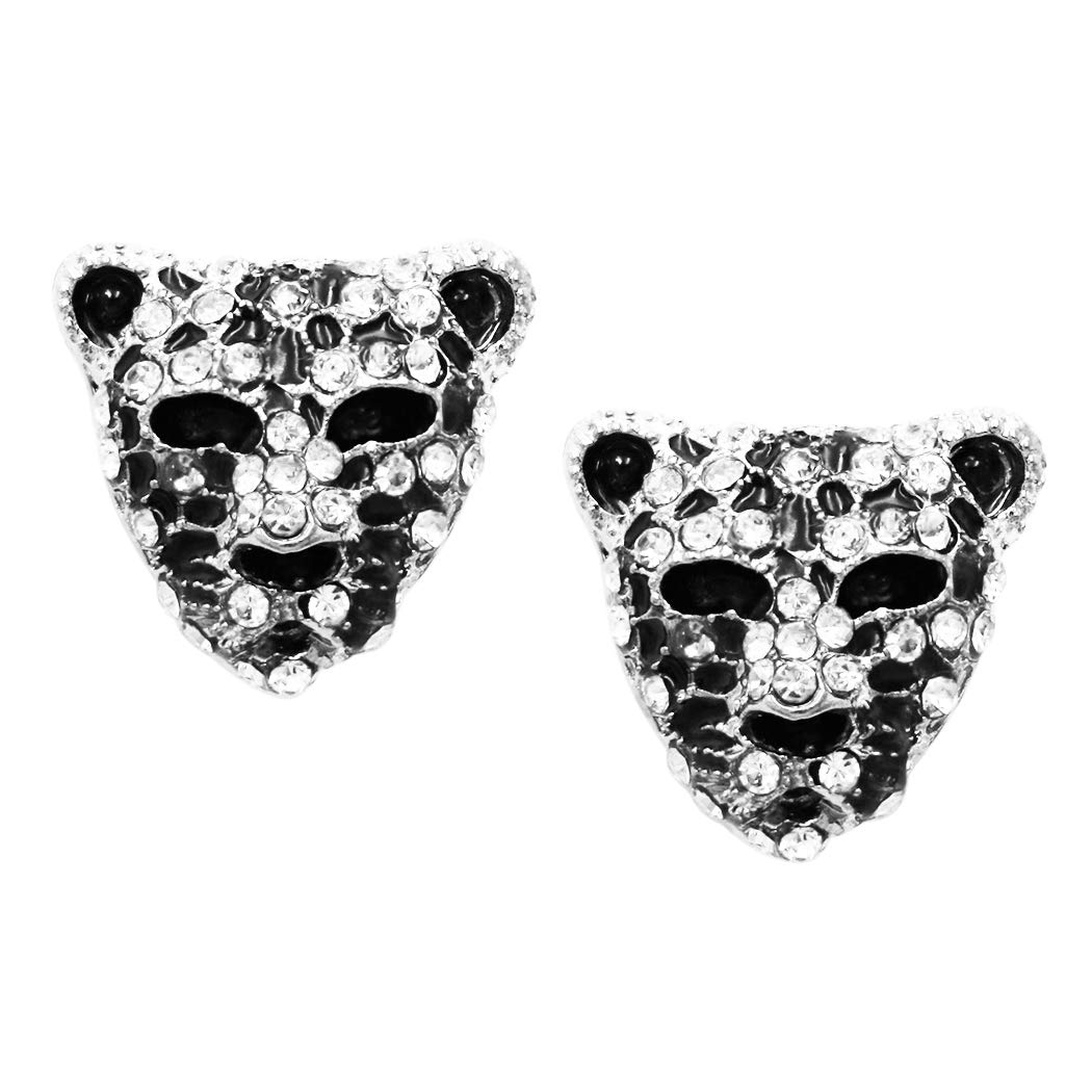 Rosemarie CollectionsRosemarie Collections Women's Crystal Accented Black Panther Tiger Leopard Post Back Earrings, Metal