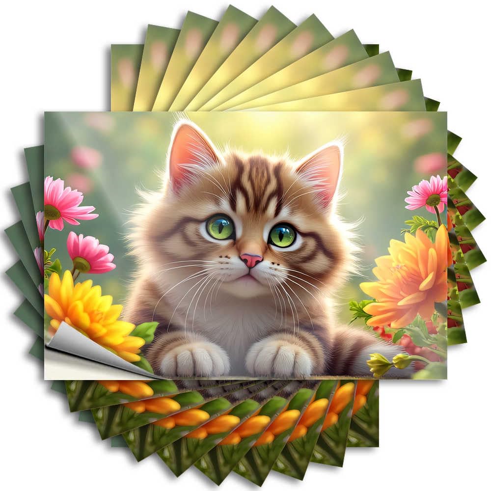 Sticker Housewarming Easy Apply | Adorable Kitten in A Garden of Flowers Crazy Water Peel and Stick(6X9CM)