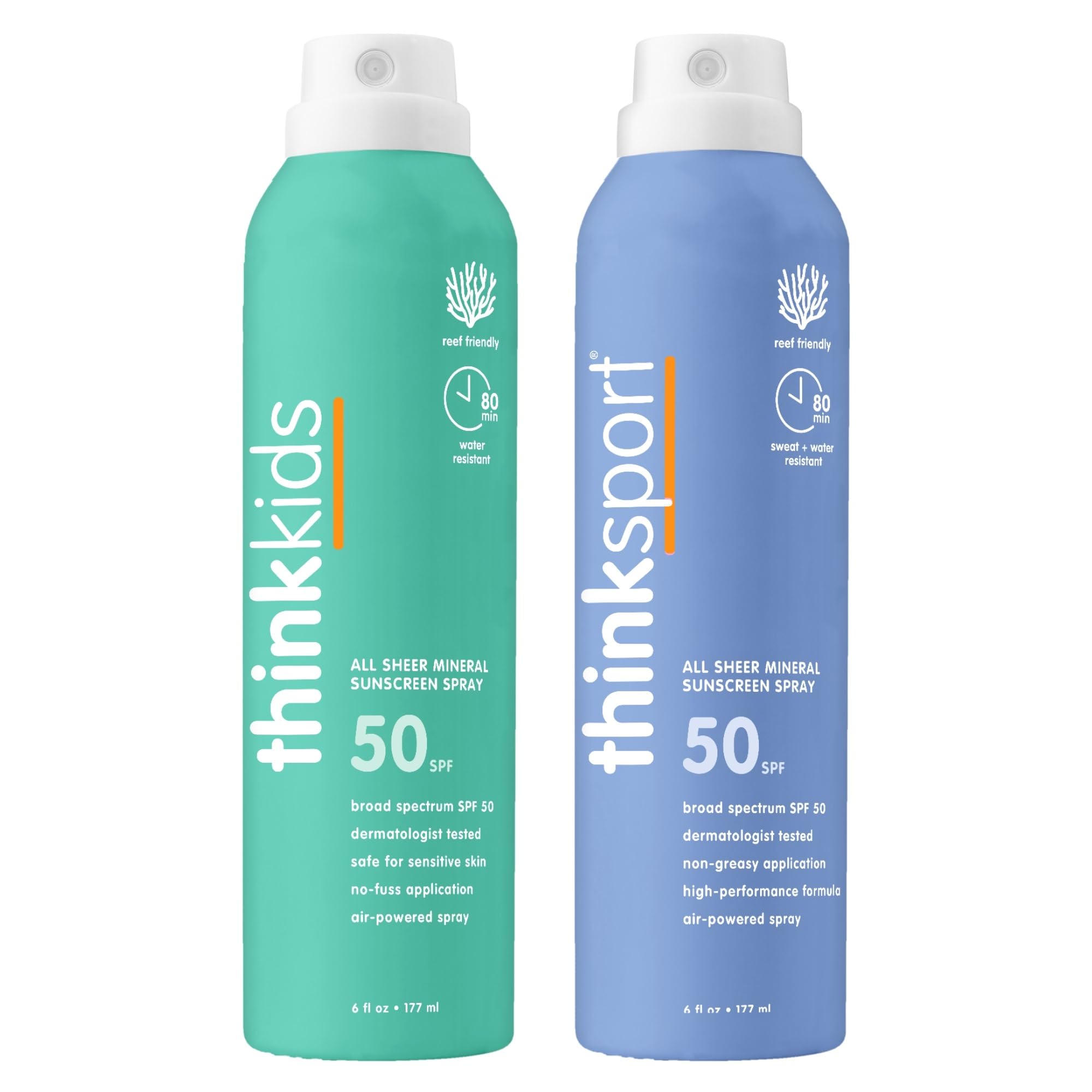 ThinksportKids SPF 50 All Sheer Mineral Sunscreen Spray, 6 Fl oz + Thinksport SPF 50 All Sheer Mineral Sunscreen Spray 6 Fl oz, Safe, Natural Zinc Oxide UVA/UVB Sun Protection