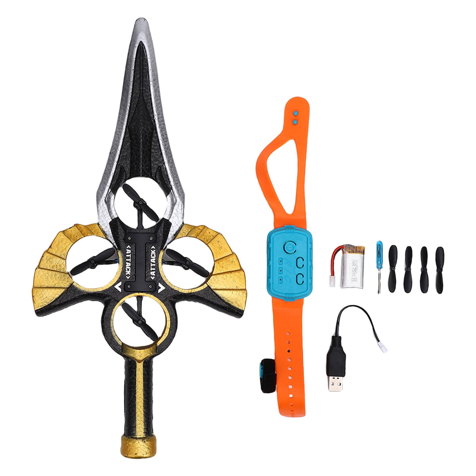 Vikye Flying Sword RC Airplane, Gesture Control RC Plane with LED Lights, Hand Motion Controlled Toy for Kids Adults Indoor Outdoor Play (Black Gold)