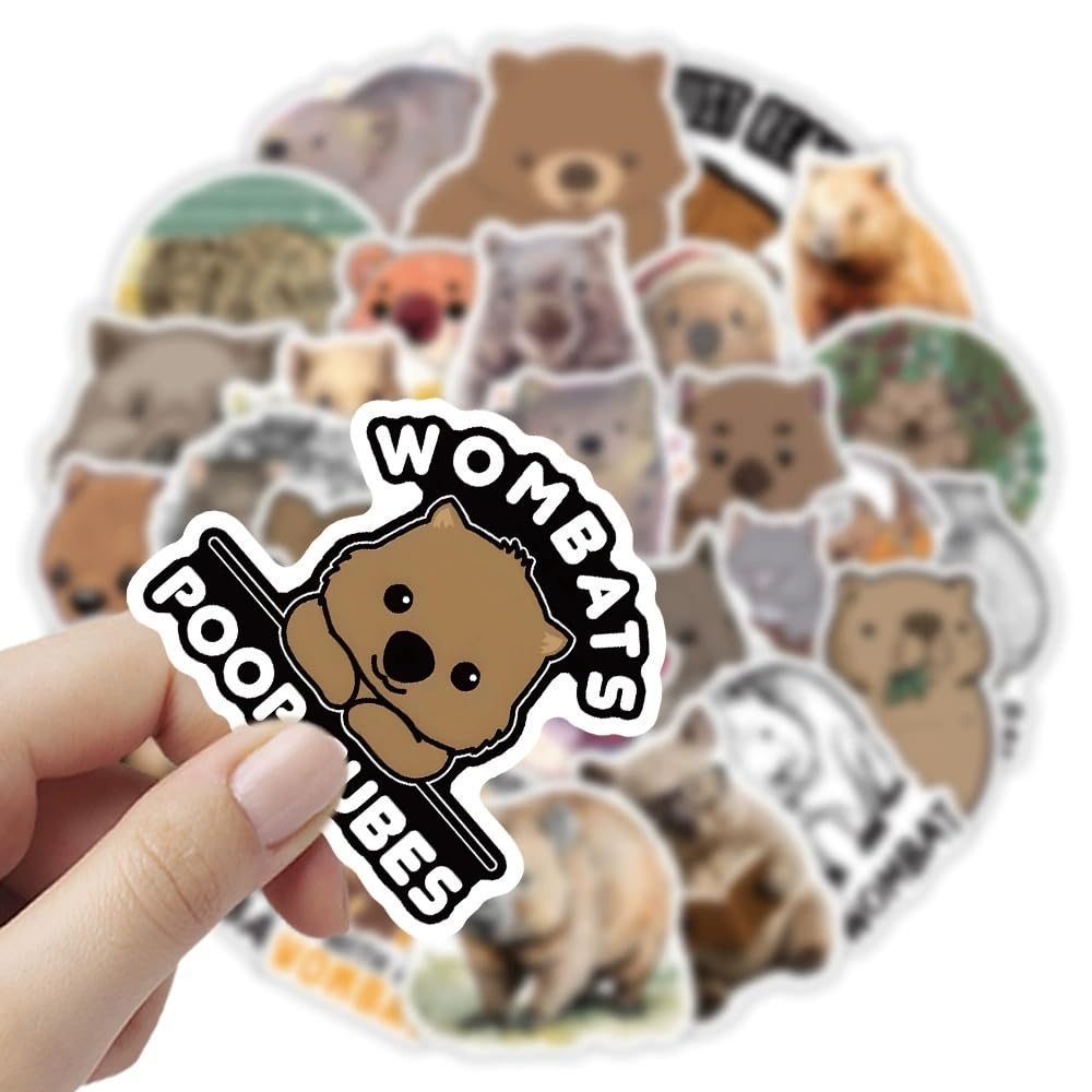 50 Pcs Wombat Stickers Laptop Car Scrapbook Phone Skateboard Suitcase Luggage Bike Wombat Vinyl Waterproof Aesthetic Personalised Stickers for Teens Boys Girls Adults - Image 3
