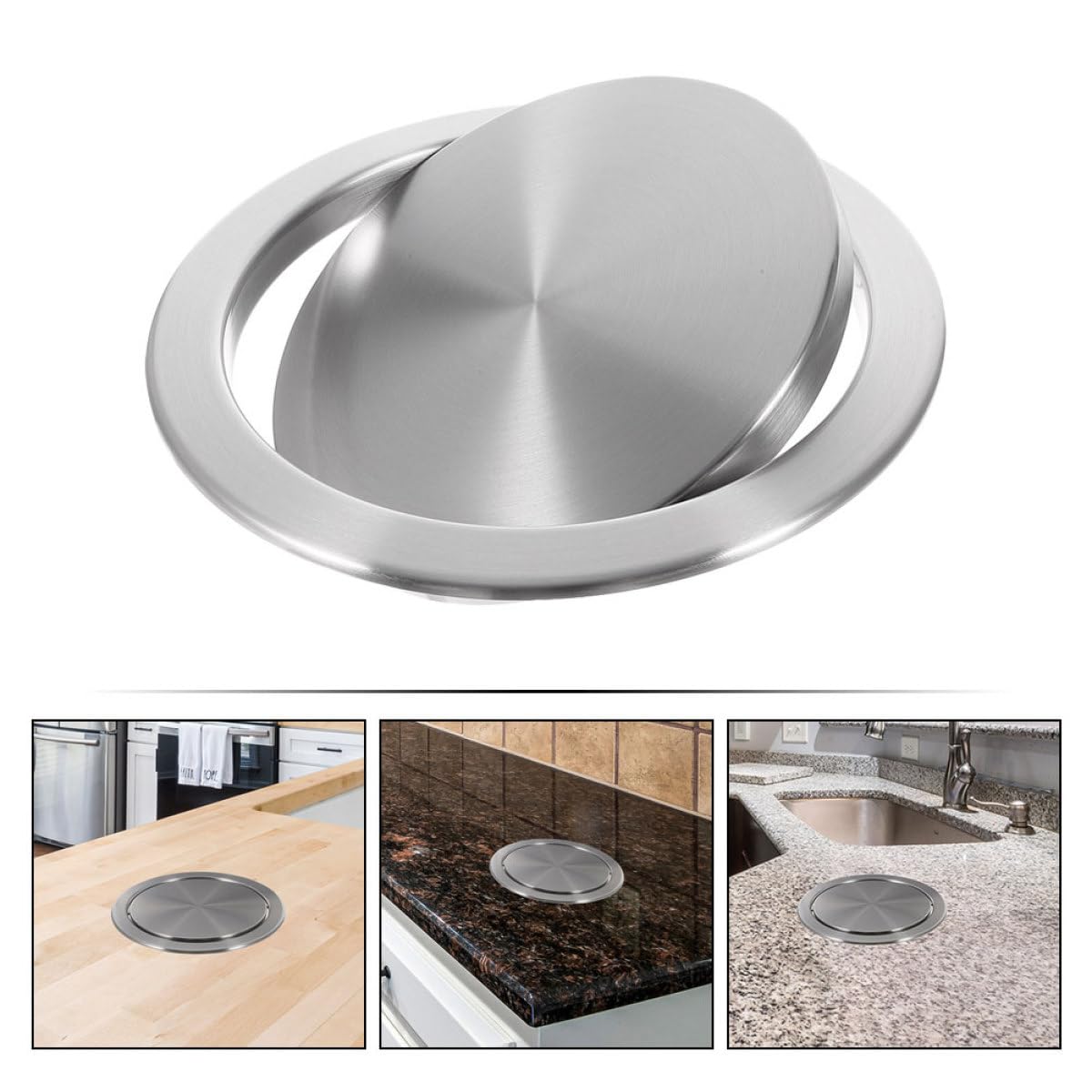 Coperchio Inox a da Incasso per Bidone della Spazzatura in 403 Design Pratico Ribalta Colore Argento per Cucina Domestica