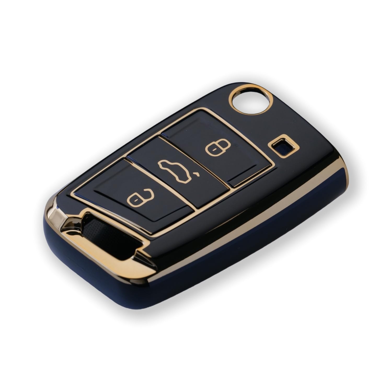 RUXYAXFOL TPU custodia per chiavi auto, adatta per VW Touareg Touran Seat Leon Fabia Ibiza Skoda Fabia Octavia Superb Polo Golf 7 Mk7 custodia chiavi auto, 2 pezzi, oro nero