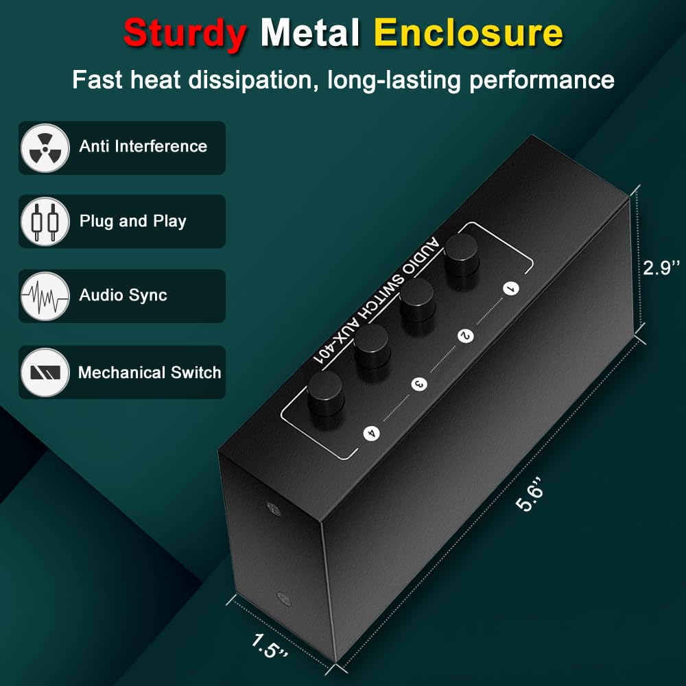 Interruptor de Audio estéreo bidireccional Auxiliar de 3,5 mm + RCA L/R, 4 en 1, Salida A/B, selector de conmutador de Audio analógico