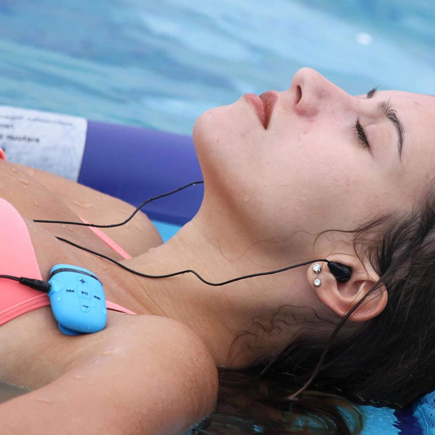 Lettore MP3 Subacqueo Impermeabile IPX8, HIFI MP3 Subacqueo Nuoto per Nuoto e Corsa, Cuffie Subacquee con Cavo Corto (3 Tipi Di Auricolari), Funzione Shuffle (Blu)