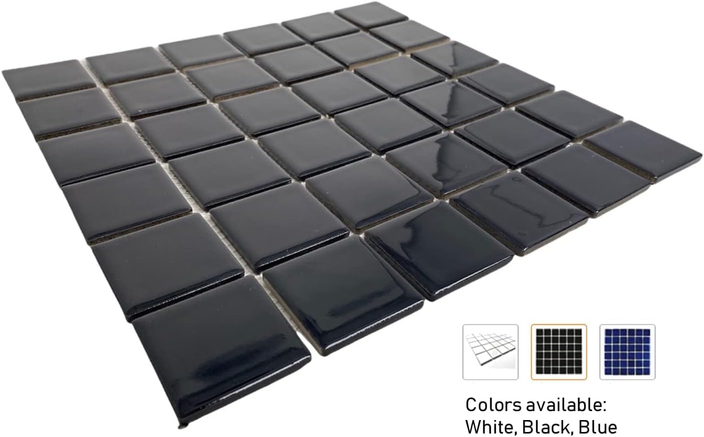 Tenedos 2 Inches Black Porcelain Square Mosaic Tile Glossy Finish 12x12 Sheet Italian Design for Kitchen Backsplash Pool Bathroom Wall Accent Wall (5 Sheets)