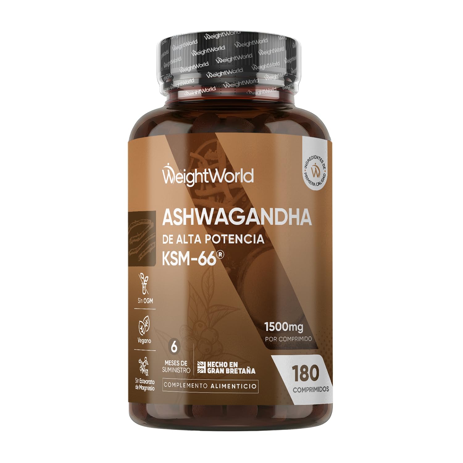 Ashwagandha KSM-66 1500mg, 180 Comprimidos, 6 Meses de Suministro - 12:1 del Extracto de la Raíz de Withania Somnifera, Apto para Veganos, Sin Estearato de Magnesio ni OGM