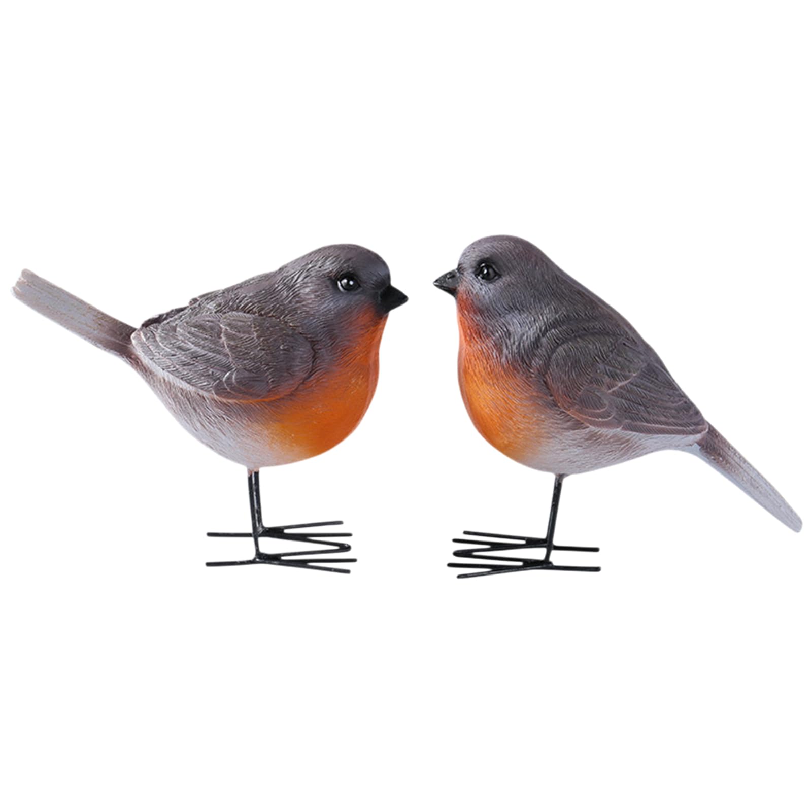 Multicolor Pair Of Realistic Resin Couple Bird Statues Robin Figurine Desktop