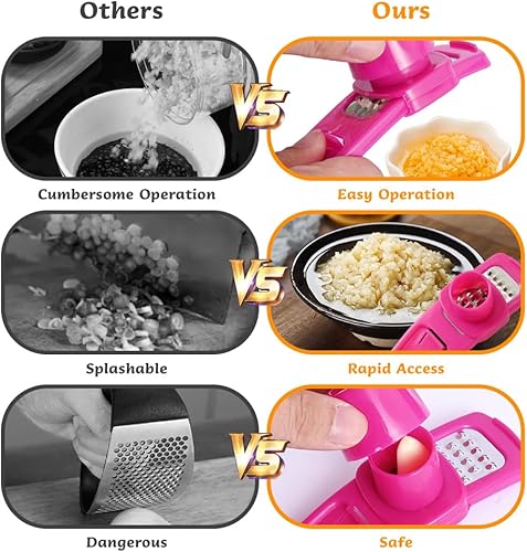 Miniatura 6 de Molinillo de ajo de mano de 2 piezas con 2 cepillos de limpieza, molinillo de mano pequeño para ajo, nueva picadora de ajo de prensa manual,