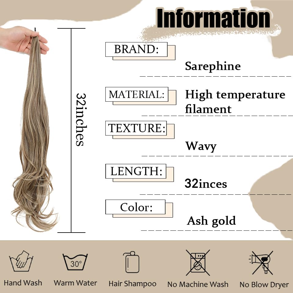 Miniatura 2 de Sarephine Extensión de cola de caballo de 32 pulgadas, flexible y envolvente, extensión de cabello sintético largo y rizado, extensiones de cabello