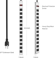Vista 3 de JUNNUJ Metal 12 Outlet Power Strip, Mountable Heavy Duty Power Strip, 1200J Surge Protector Wall Mount Screws Outlet with Switch, Gaming Desk Strips