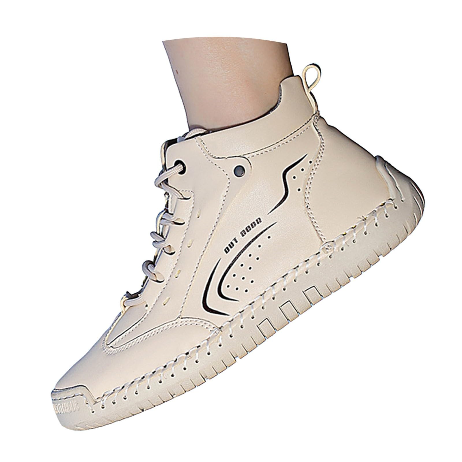 Generisch Scarpe sportive da donna in pelle, con lacci, alla moda, punta rotonda, antiscivolo, suola morbida, scarpe da ginnastica, piatte, casual, comode, per attività all'aperto, guida, passeggiate