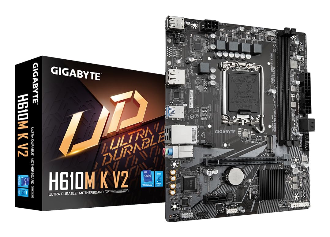 GIGABYTE H610M K V2 Scheda madre - CPU Intel Core 14ª generazione, fino a 5600 MHz DDR5, 1xPCIe 3.0 M.2, LAN 1GbE, USB 3.2 Gen 1