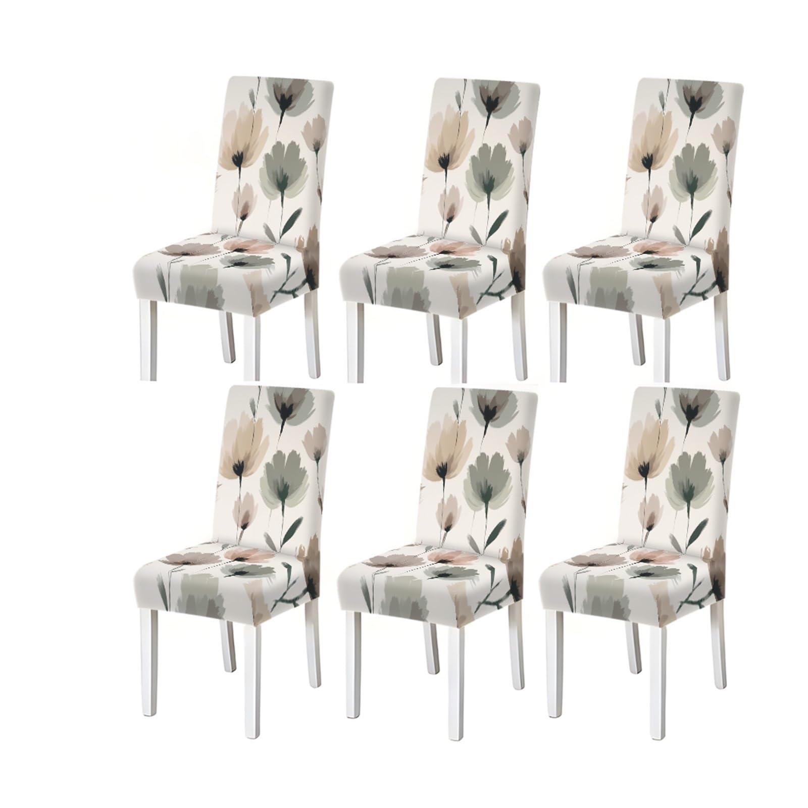 BOSUYBN Watercolor Neutral Poppy Floral Print Stretch Dining Chair Covers, For Home Kitchen Dining Room Party, 2/4/6 PCS Furniture Protectors for Home Dining Room(6PCSChair cover)