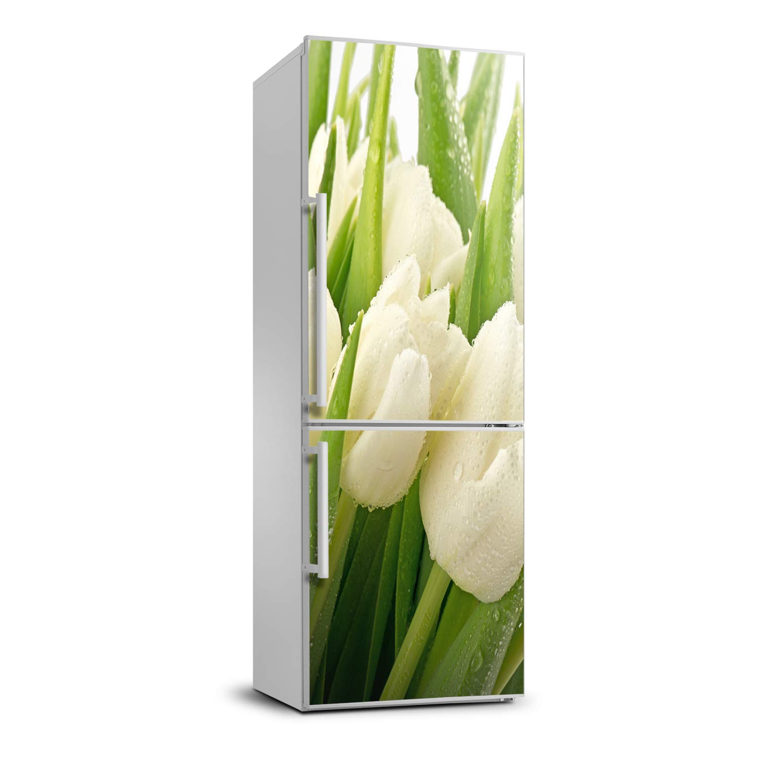 Autocollant frigo tulipes blanches 70x190cm pour une décoration de cuisine élégante