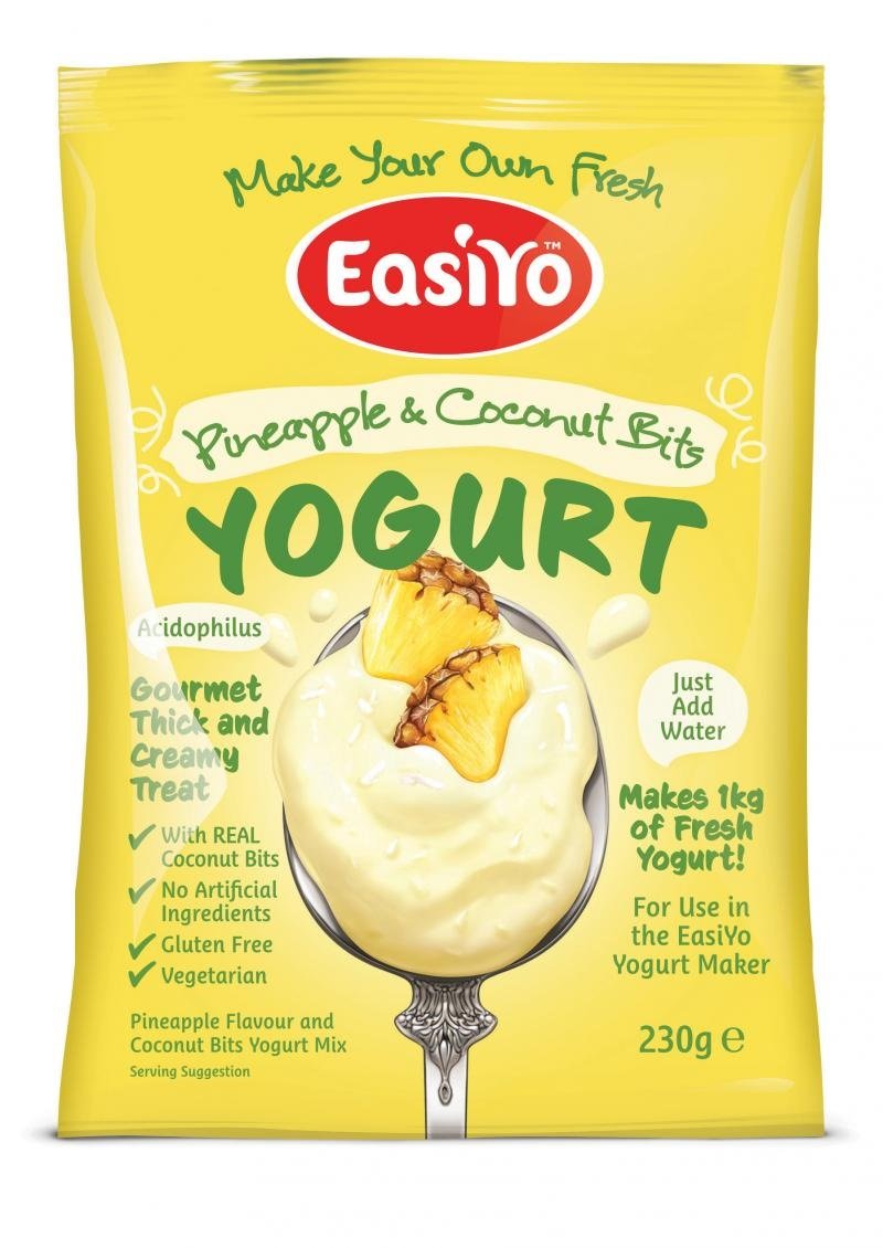 Greek Style Pineapple Flavored Yogurt Base (1-pack, 7 Servings) with Live Cultures | Easy & Fresh Homemade Yogurt | Use with EasiYo Maker | New Zealand Milk from Grass Fed Cows