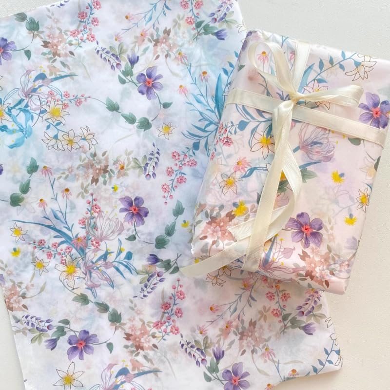 MSLSOZ Floral Tissue Paper for Gift Wrapping, 20 Sheets 50 x 70 cm Decorative Art Tissue Paper, Wildflower Tissue Wrapping Paper for Gift Bags, Bouquets, Crafts, Wedding Birthday Packaging