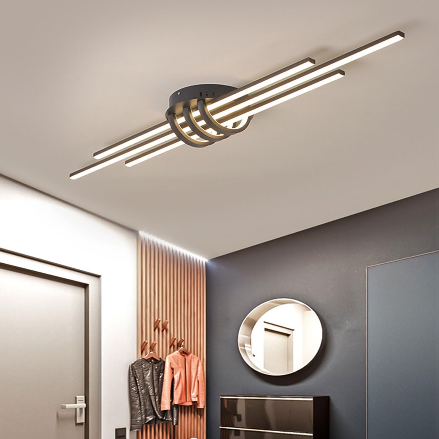 Deckenleuchte Moderne LED Dimmbar Skandinavischer Stil Deckenlampe Minimalistisch Innen Decken Beleuchtung Mit Fernbedienung for Schlafzimmer Gang-Lampe Korridor Licht Pendelleuchte(Schwarz,80cm)