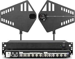 Wireless Microphone Signal Amplifier, 8 Channels UHF Antenna Power Distribution, with 2 Active Directional Antenna Paddles, 400-950MHz Frequency Range, for Stage/Wedding/Events