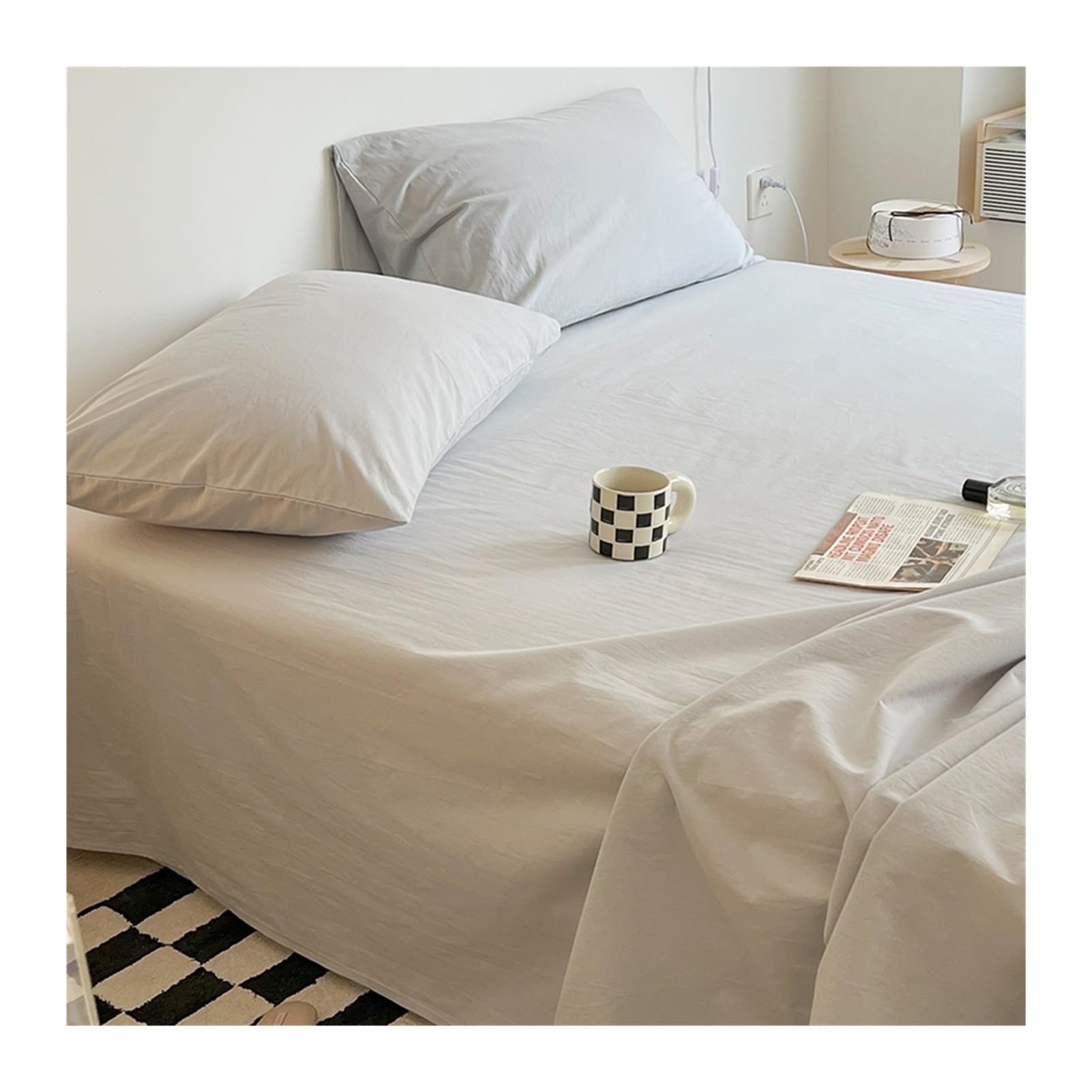 Juego de sábanas 100% algodón ultra suave para camas de 120/135 cm, 150/180 cm, 180/200 cm, gris nube 240 x 250 cm + 2 fundas de almohada de 48 x 74 cm