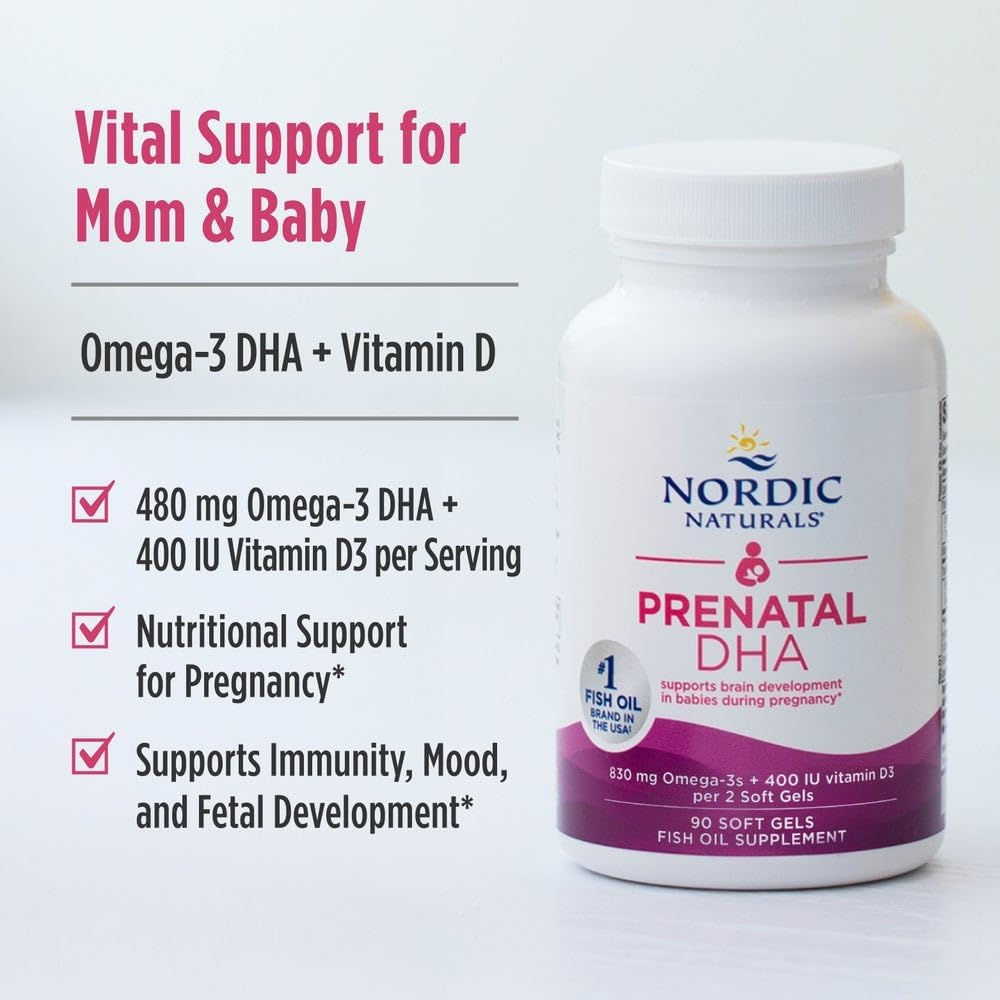 Nordic Naturals Prenatal DHA, Unflavored - 180 Soft Gels - 830 mg Omega-3 + 400 IU Vitamin D3 - Supports Brain Development in Babies During Pregnancy & Lactation - Non-GMO - 90 Servings - Image 8