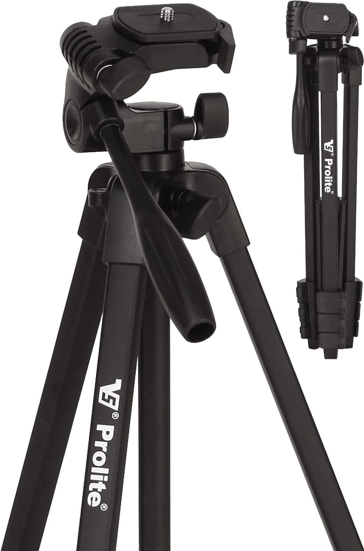 Prolite PL 590-LW Tripod with Mobile Holder & Carry Bag | Use with Mobile, DSLR Camera, GoPro | Max Height: 55 inch | Payload Upto 2.5 kg | Portable Lightweight Aluminum Tripod