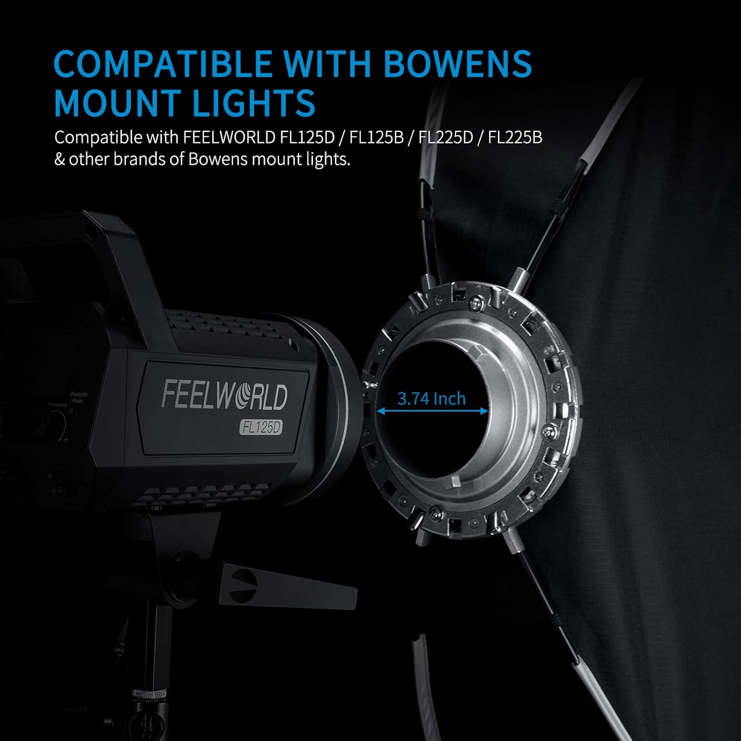 FEELWORLD FSR120 Rectangular Softbox, 30x120cm Rectangle for FEELWORLD FL125D FL125B FL225D FL225B and Other Bowens Mount Video Studio Light, for Live Streaming, Videography, Photography