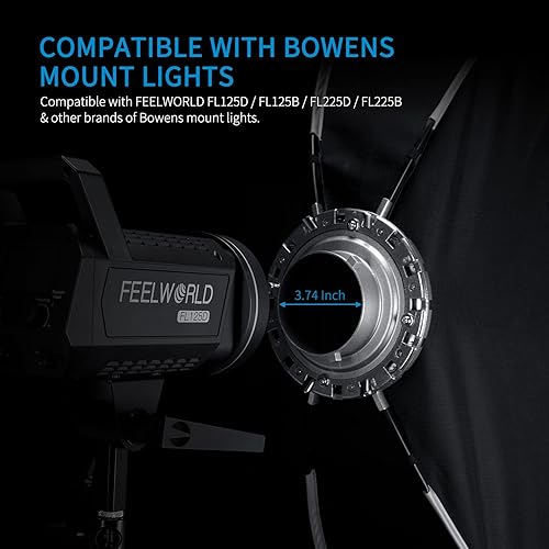 Vista 12 de FEELWORLD FSR90 - Caja de luz rectangular de 23.6 x 35.4 in para FEELWORLD FL125D FL125B FL225D FL225B y otros Bowens Mount Video Studio Light