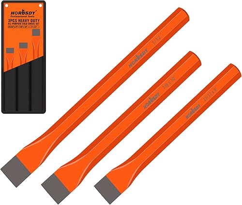 HORUSDY Juego de cinceles fríos resistentes de 3 piezas, largo de 8 pulgadas, 10 pulgadas, 12 pulgadas, con bolsa de rollo, 1 pulgada, 78 pulgadas,