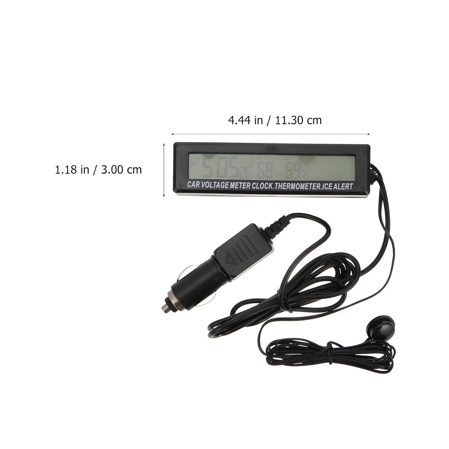 Car Digital Clock with LED Display, Dual Indoor Outdoor Temperature Monitor, 12v Voltage Meter for Vehicle Dashboard, Orange and Light, Automotive Electronic Watch