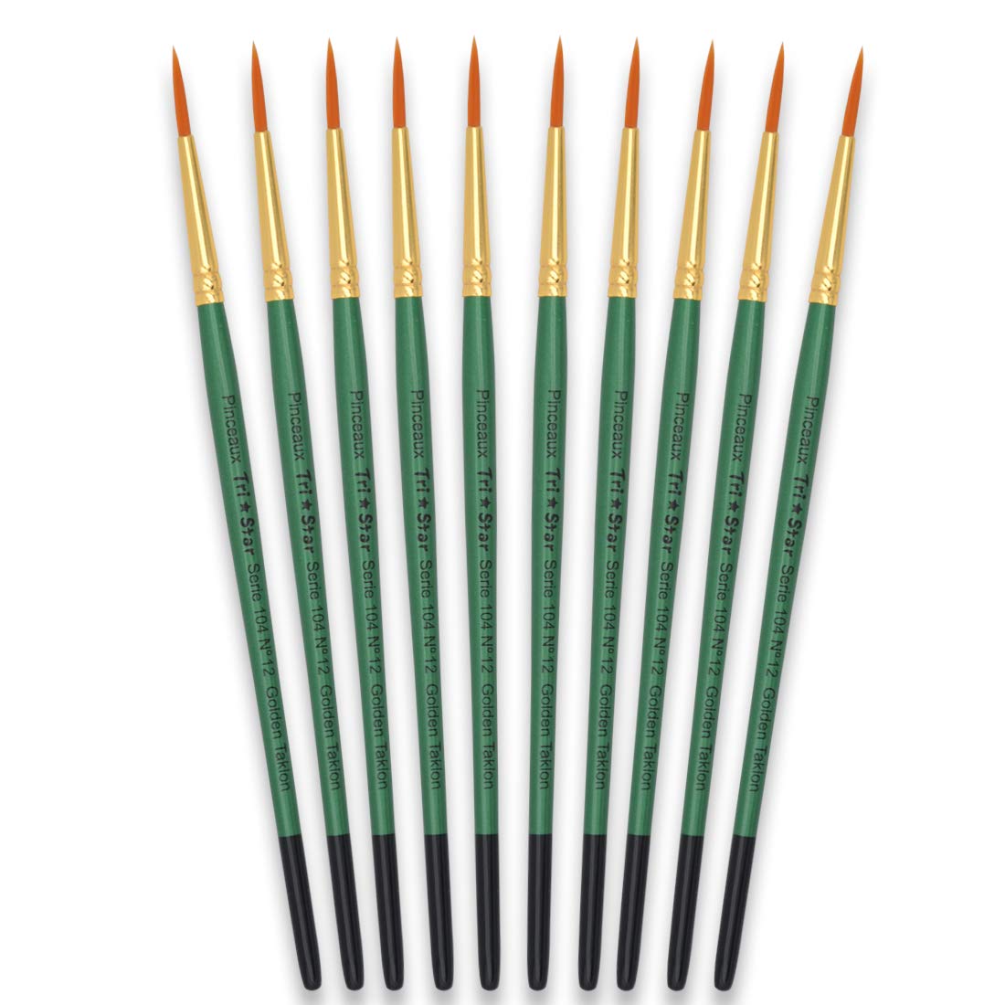 TristarSeries 104 Set of 10 No. 12 Taklon Round Synthetic Bristles Gold/Green Handle
