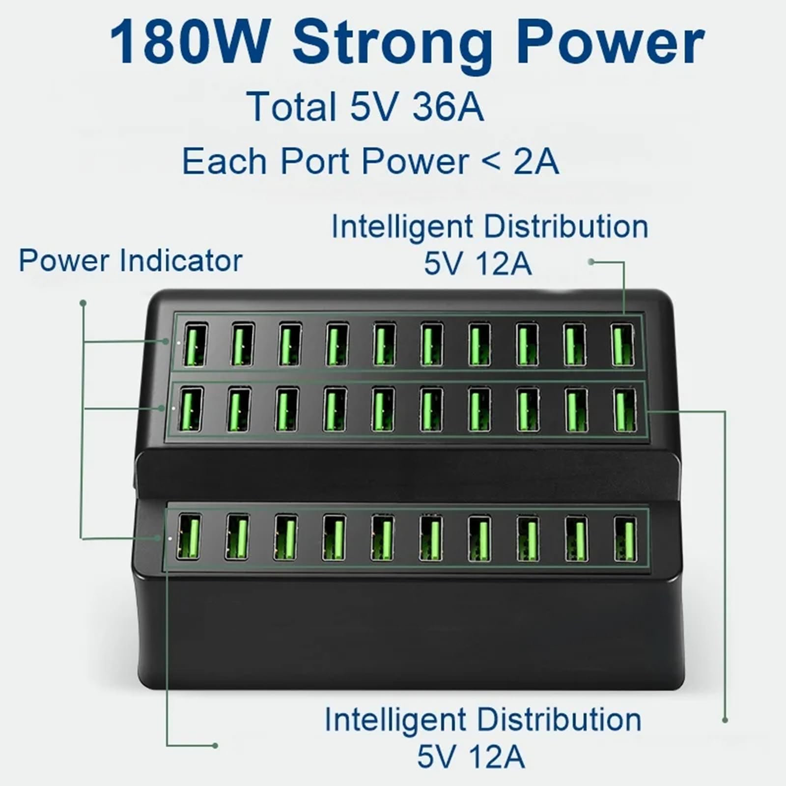 Caricabatterie multiplo USB da 180 W, stazione di ricarica USB 60 multiporta compatibile con IOS Android, per telefoni cellulari, computer