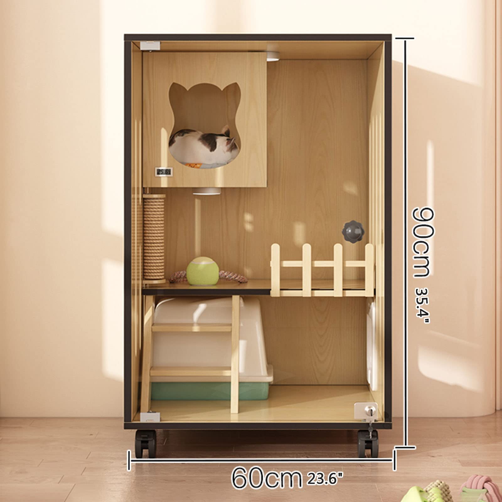 Recinzione per gatti da interno, grande casa per gatti in legno con porte di fuga e ruote, gabbia per gatti chiusa multi-funzione per casa e negozio di animali domestici